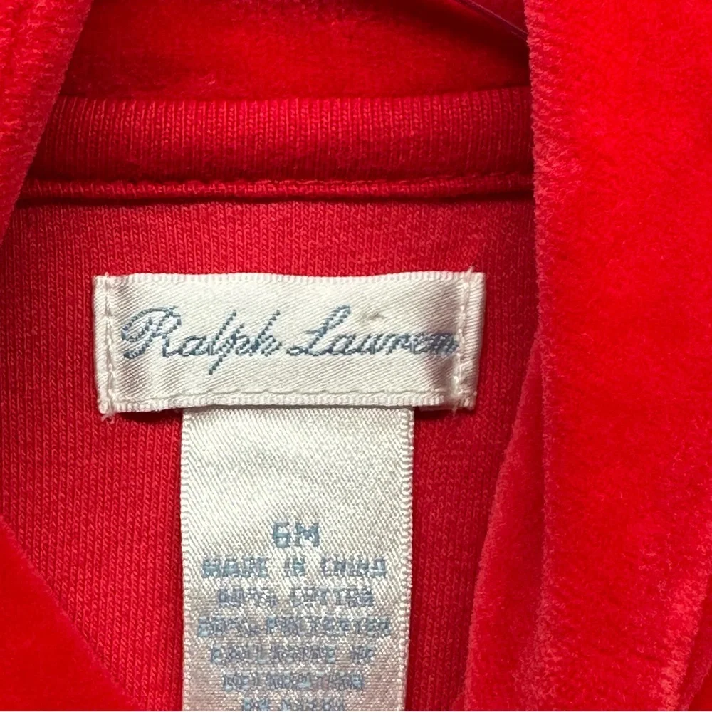 Ralph Lauren Red Velour Romper Onesis Size 6 Months